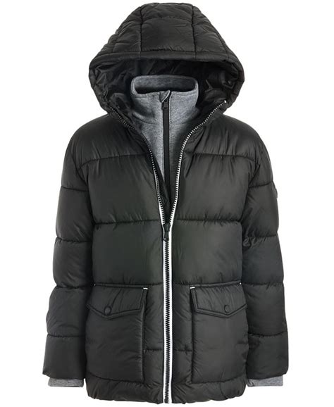 michael michael kors big boys hooded puffer jacket black|Michael Kors reversible puffer jacket.